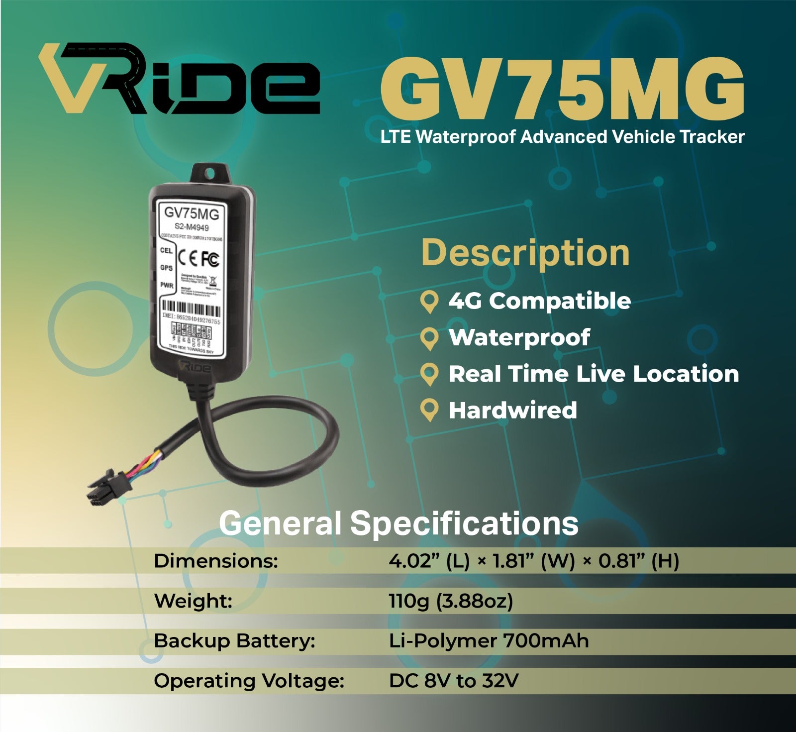 GPS Tracker GV75MG Waterproof